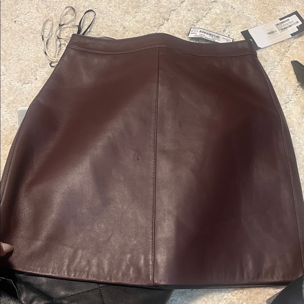 Ena Pelly Deep Brown Leather Mini Skirt